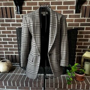 Classic Black & White Plaid Blazer - Structured Womens Jacket